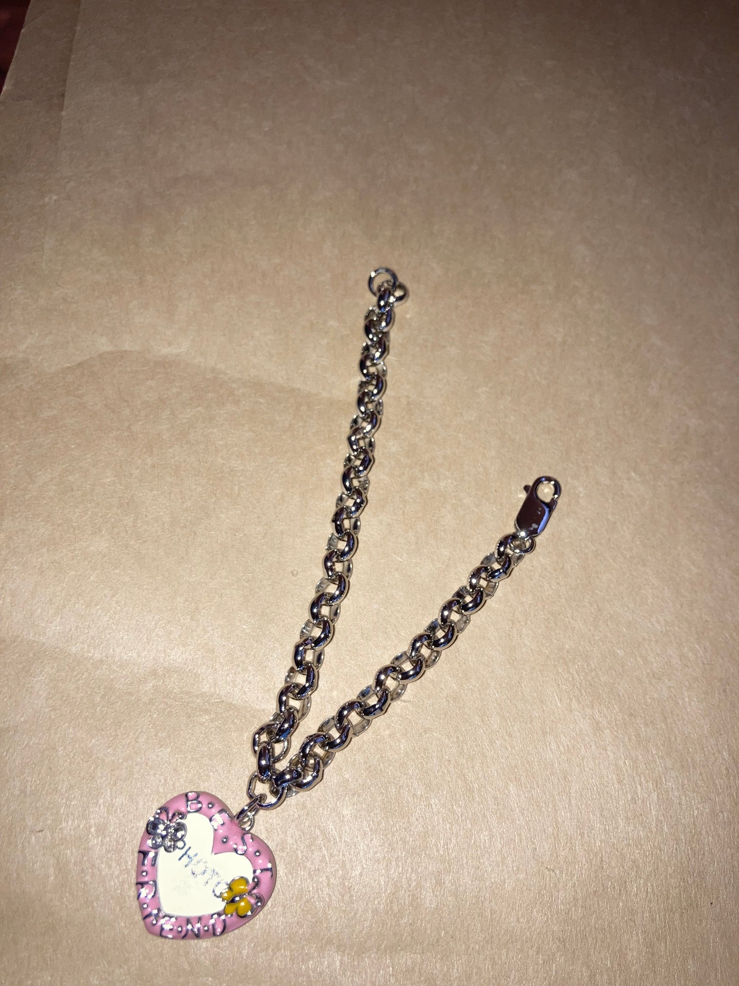 Photo Charm Heart Bracelet 925 Sterling Silver Rolo Link Bracelet