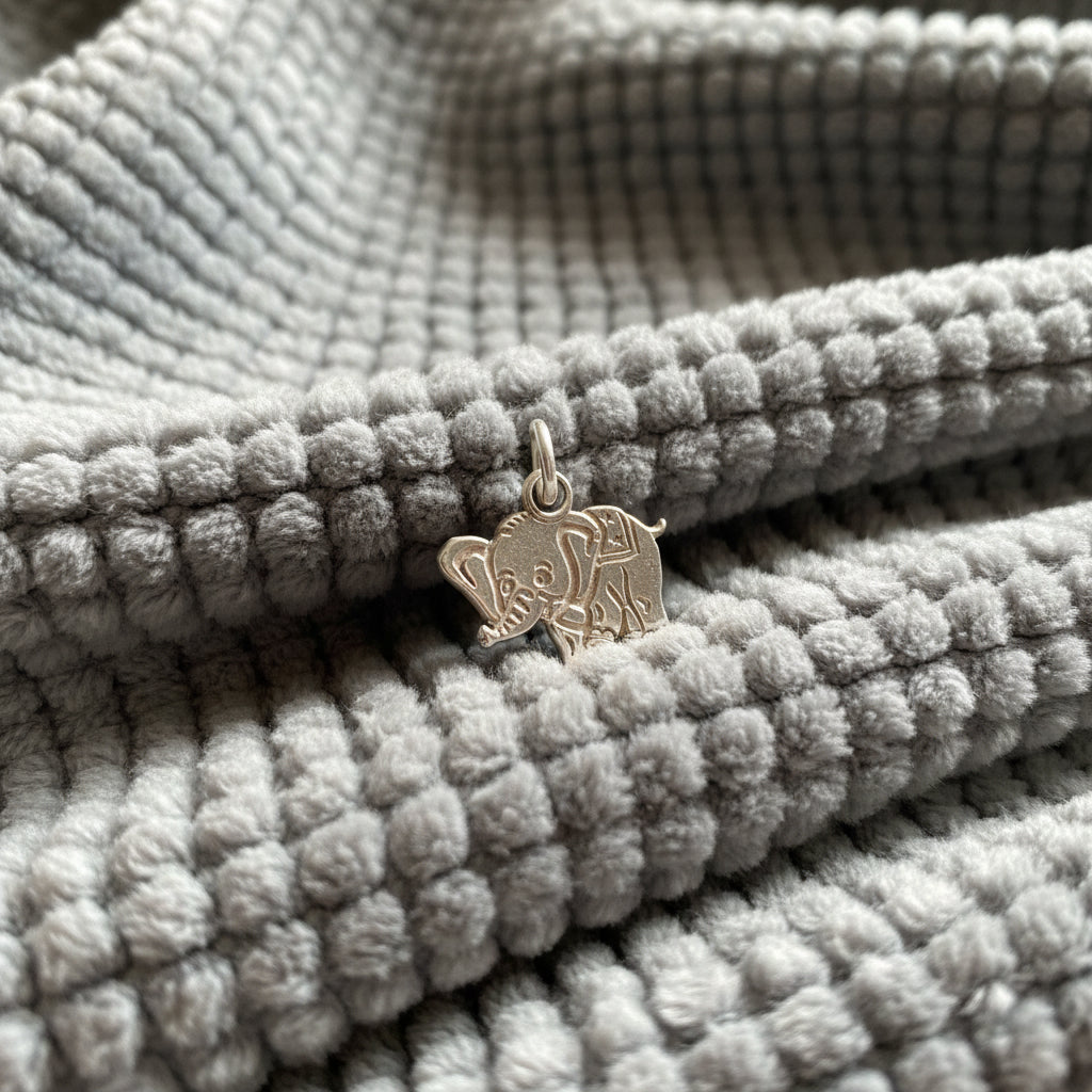 Silver Elephant Charm etched design