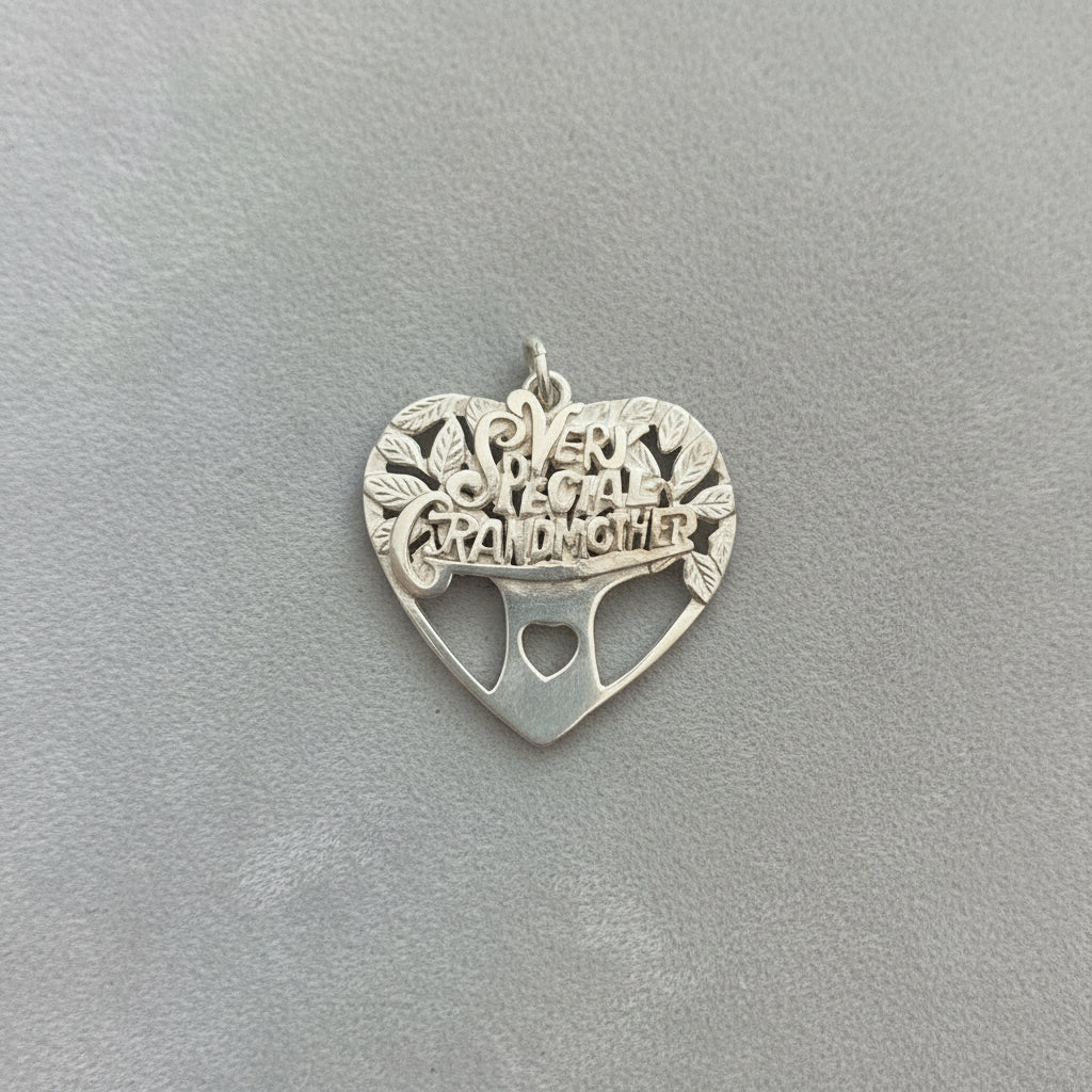 925 Sterling Silver Heart Pendant of Grandmother tree engraved.