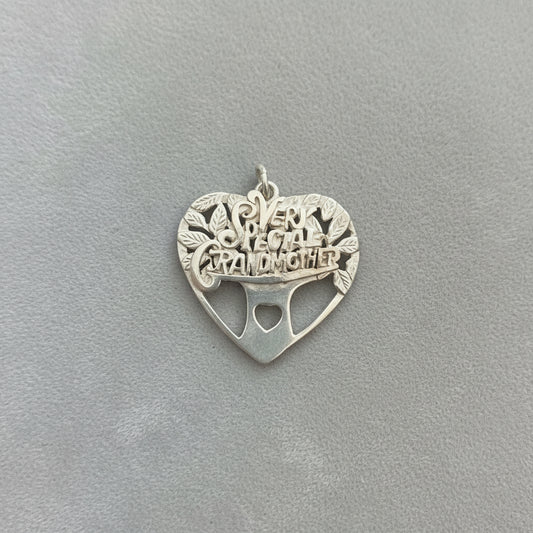 925 Sterling Silver Heart Pendant of Grandmother tree engraved.