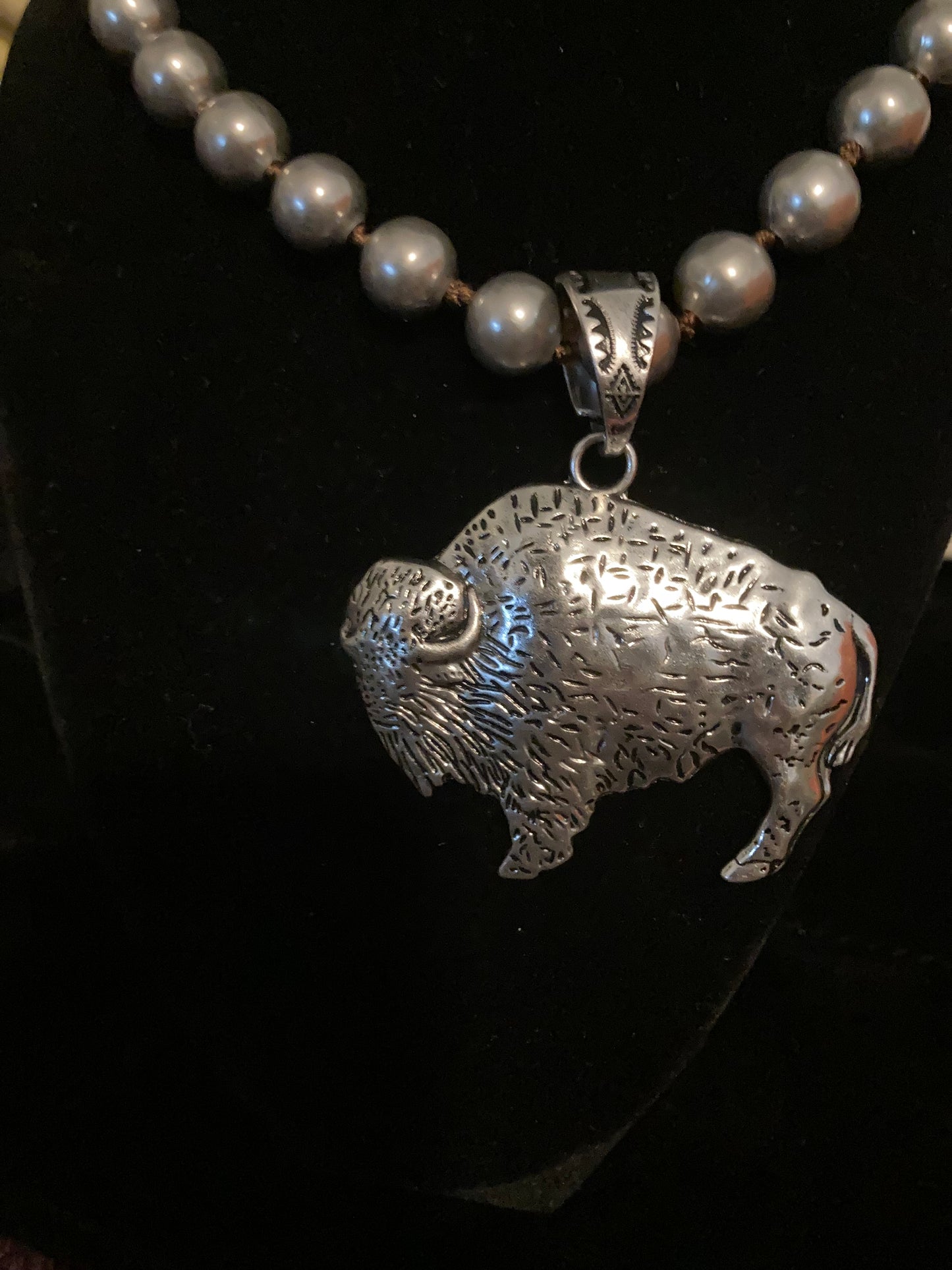 Silver Buffalo Pendant on Black fixture