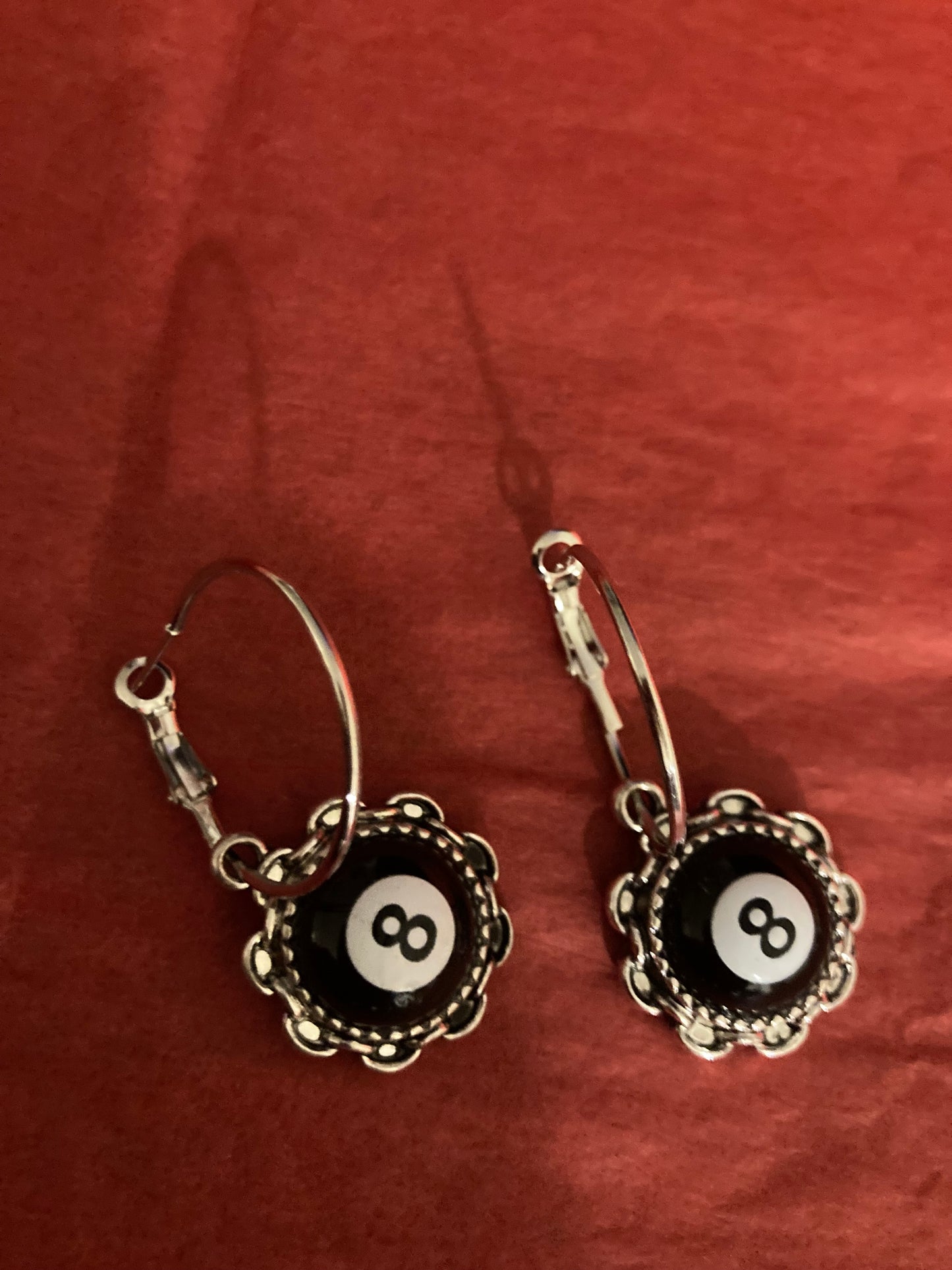 8 Ball Earrings on silverplated Bazel great gift
