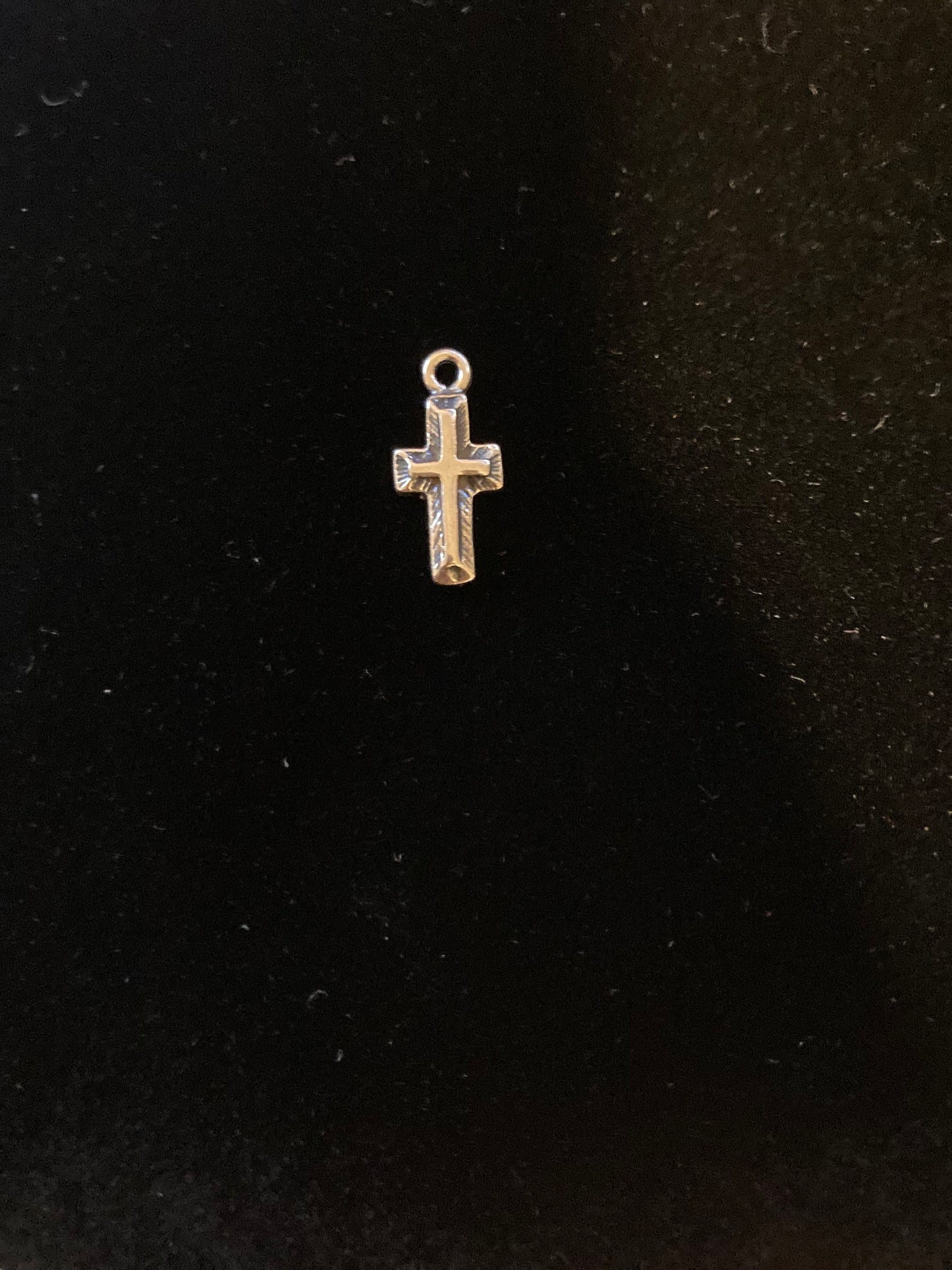 ZB-034 925 Sterling Silver Tiny raised front rustic Cross Charm