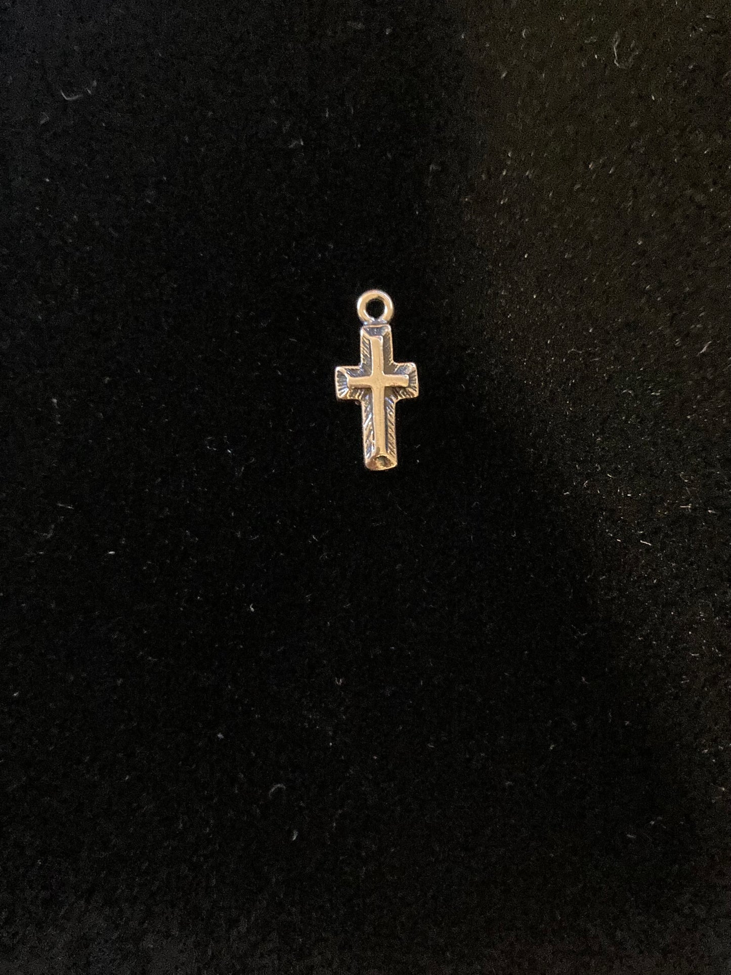 ZB-034 925 Sterling Silver Tiny raised front rustic Cross Charm