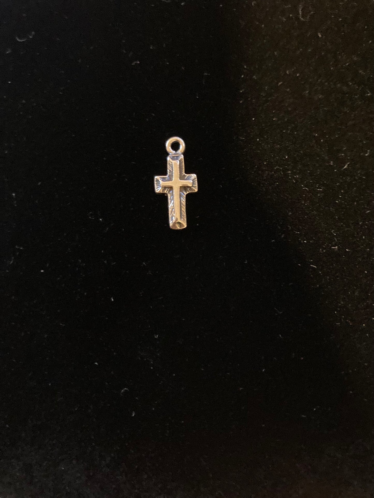 ZB-034 925 Sterling Silver Tiny raised front rustic Cross Charm