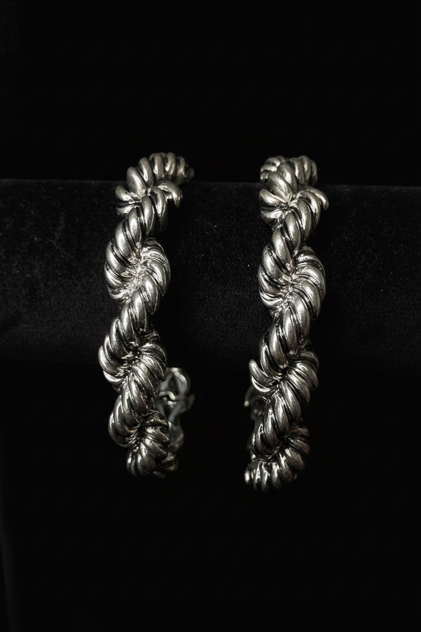Rope Look Bracelet with Silver - Plated Bangle with Black Background