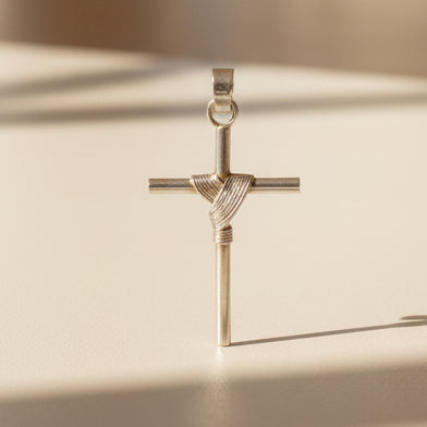 Silver Cross with wire center wrapped in center.
