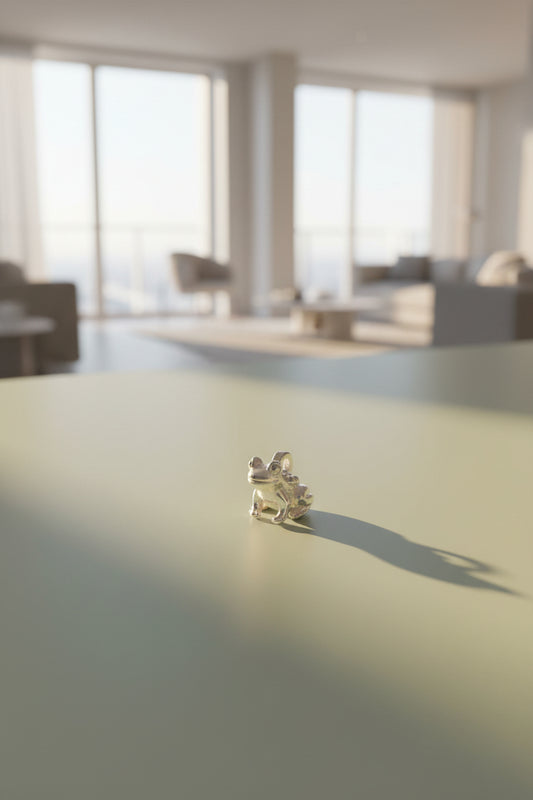 Small  Silver Frog Charm on a green surface