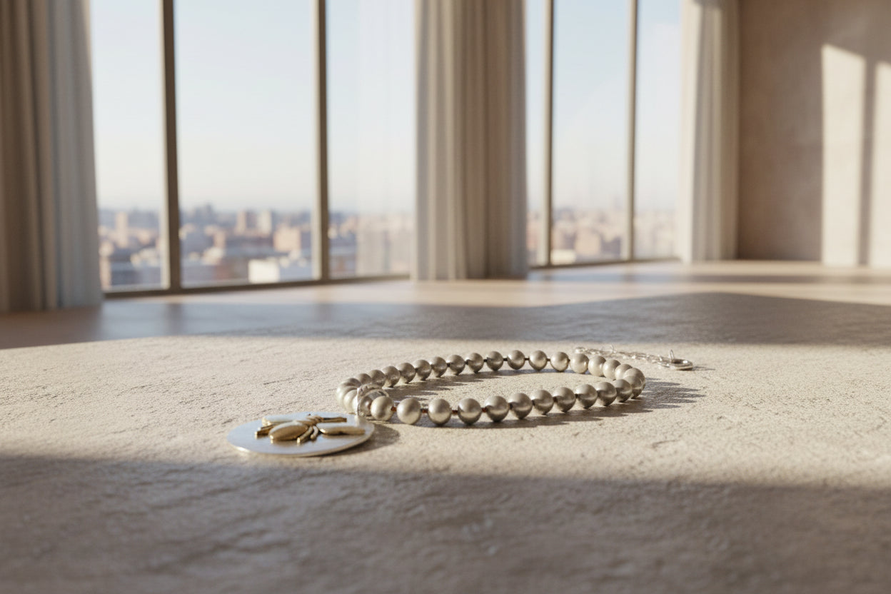 Chunky Silver-Plated Beaded Necklace with Bee Pendant 