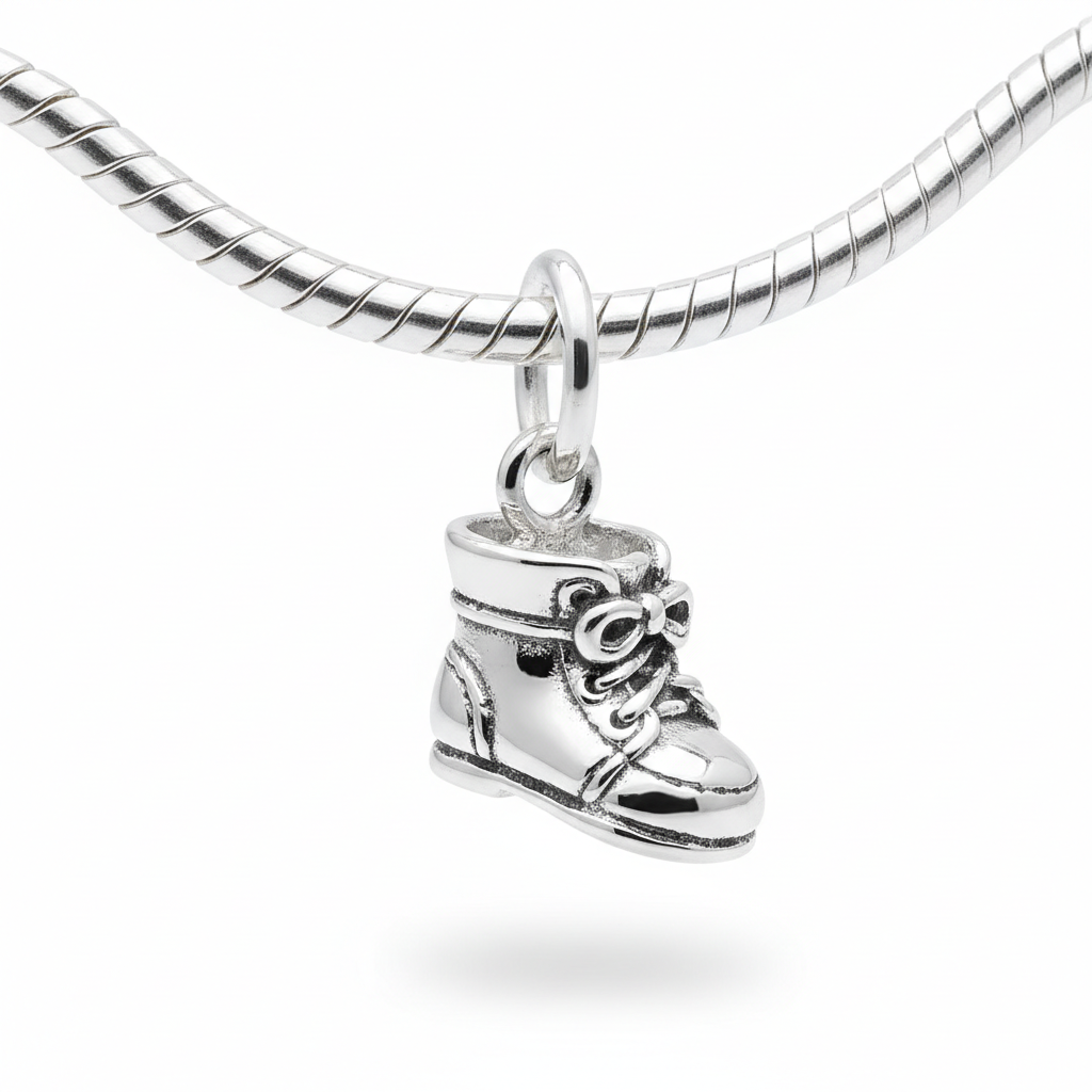 925 sterling silver baby bootie charm on a bracelet