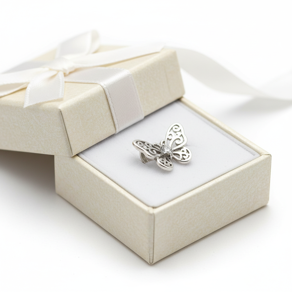 925 sterling silver tiny butterfly charm in a gift box